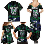 Personalized New Zealand Warriors Family Matching Summer Maxi Dress and Hawaiian Shirt Graffiti Grunge Abstract Urban Street Style Design