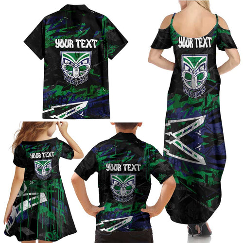 Personalized New Zealand Warriors Family Matching Summer Maxi Dress and Hawaiian Shirt Graffiti Grunge Abstract Urban Street Style Design
