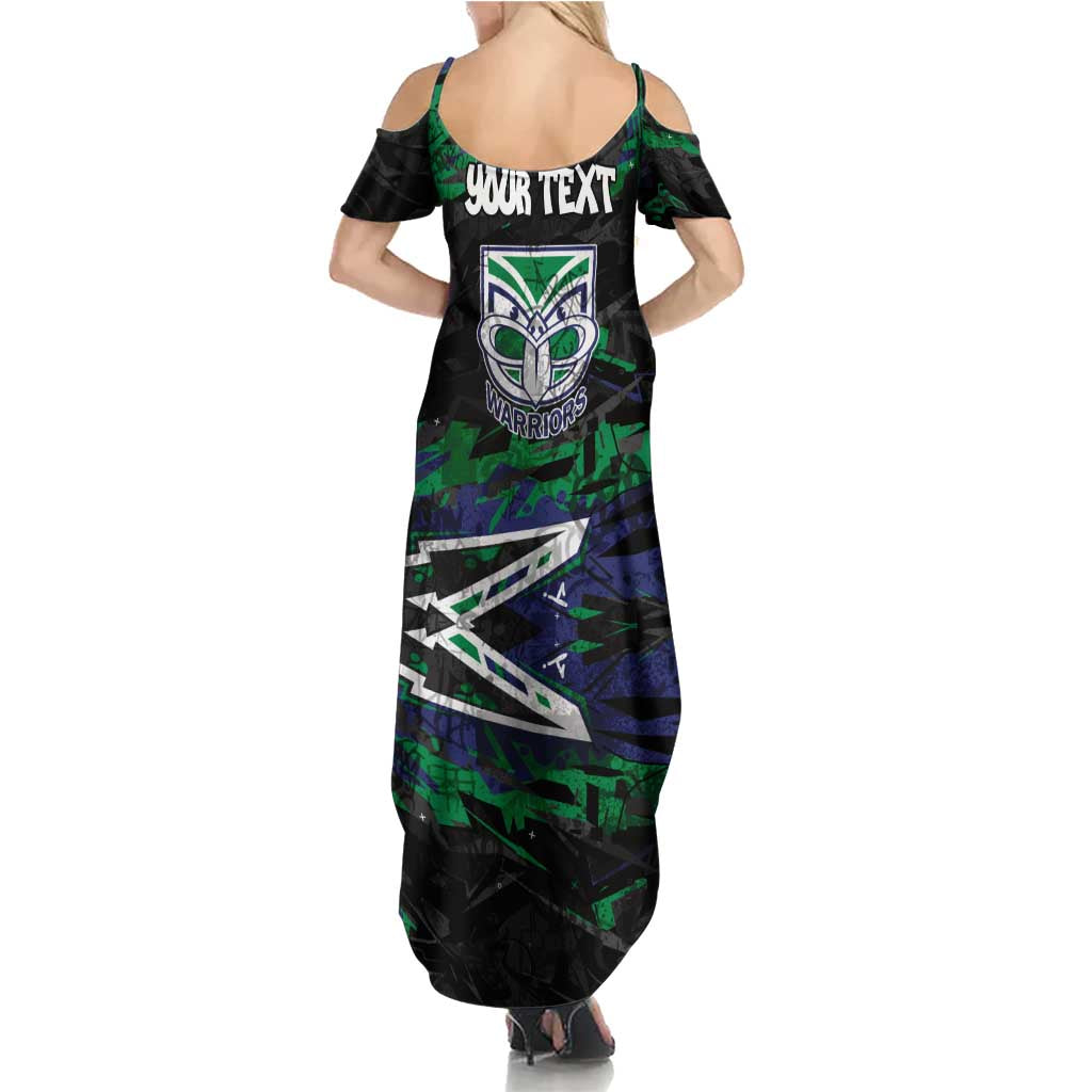 Personalized New Zealand Warriors Family Matching Summer Maxi Dress and Hawaiian Shirt Graffiti Grunge Abstract Urban Street Style Design