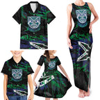Personalized New Zealand Warriors Family Matching Tank Maxi Dress and Hawaiian Shirt Graffiti Grunge Abstract Urban Street Style Design