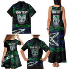 Personalized New Zealand Warriors Family Matching Tank Maxi Dress and Hawaiian Shirt Graffiti Grunge Abstract Urban Street Style Design