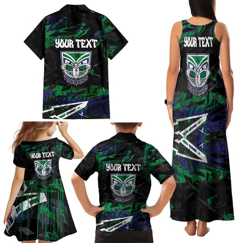 Personalized New Zealand Warriors Family Matching Tank Maxi Dress and Hawaiian Shirt Graffiti Grunge Abstract Urban Street Style Design