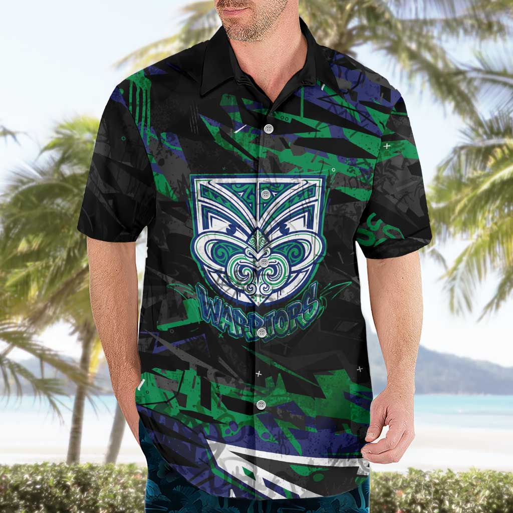 Personalized New Zealand Warriors Hawaiian Shirt Graffiti Grunge Abstract Urban Street Style Design