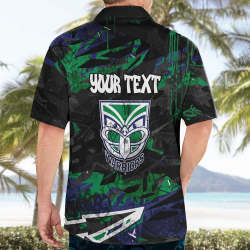 Personalized New Zealand Warriors Hawaiian Shirt Graffiti Grunge Abstract Urban Street Style Design