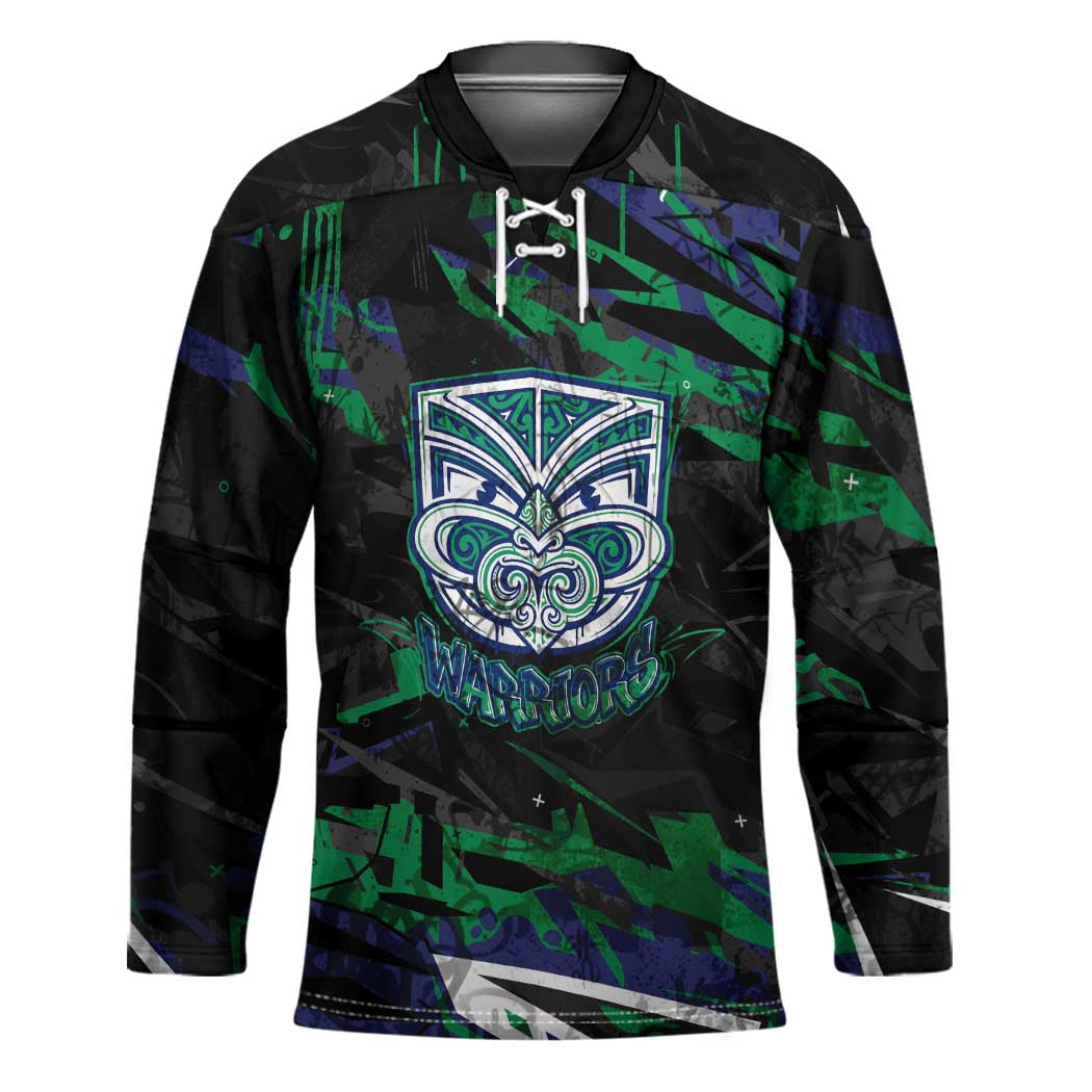 Personalized New Zealand Warriors Hockey Jersey Graffiti Grunge Abstract Urban Street Style Design