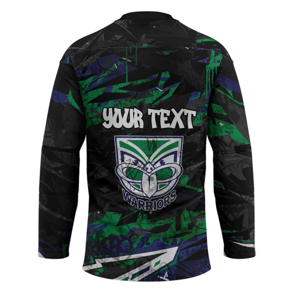 Personalized New Zealand Warriors Hockey Jersey Graffiti Grunge Abstract Urban Street Style Design