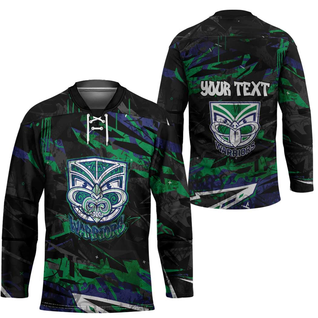 Personalized New Zealand Warriors Hockey Jersey Graffiti Grunge Abstract Urban Street Style Design