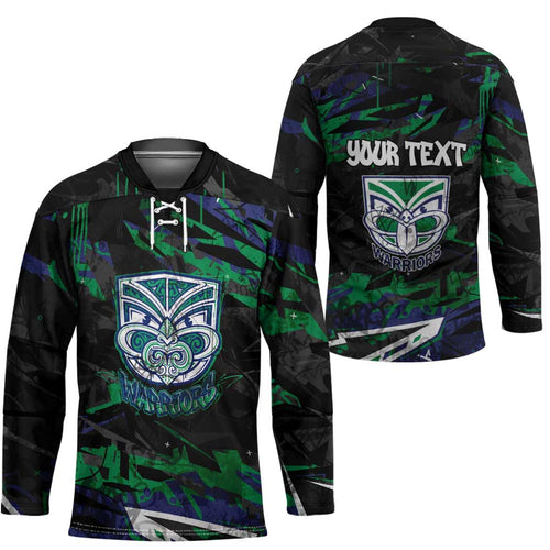 Personalized New Zealand Warriors Hockey Jersey Graffiti Grunge Abstract Urban Street Style Design