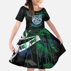 Personalized New Zealand Warriors Kid Short Sleeve Dress Graffiti Grunge Abstract Urban Street Style Design