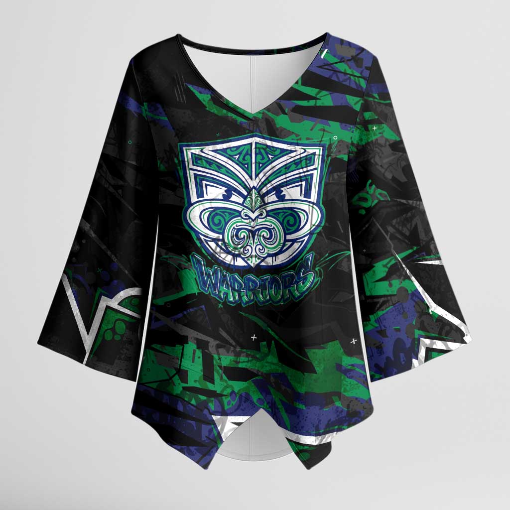 Personalized New Zealand Warriors Kimono Sleeve Blouse Graffiti Grunge Abstract Urban Street Style Design