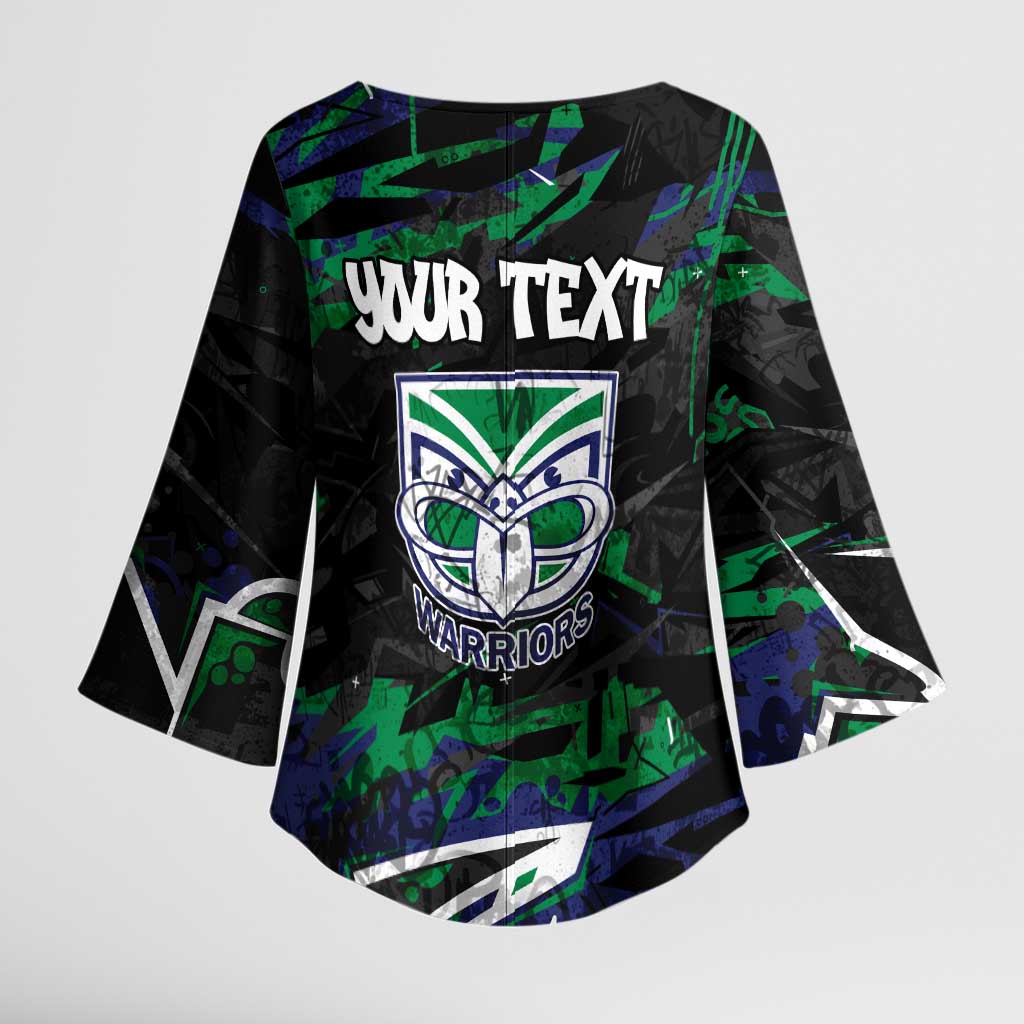 Personalized New Zealand Warriors Kimono Sleeve Blouse Graffiti Grunge Abstract Urban Street Style Design