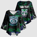 Personalized New Zealand Warriors Kimono Sleeve Blouse Graffiti Grunge Abstract Urban Street Style Design