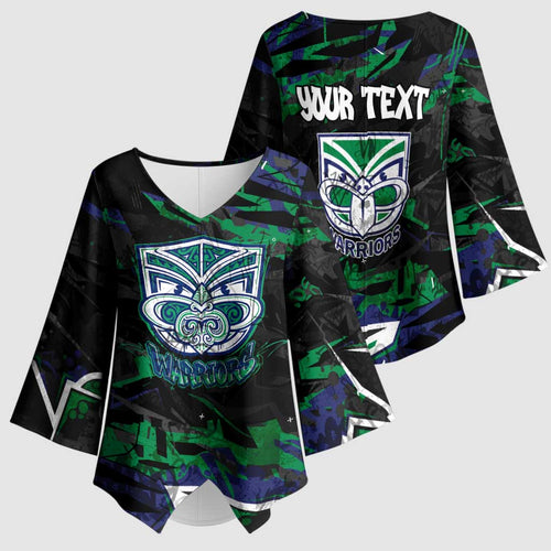 Personalized New Zealand Warriors Kimono Sleeve Blouse Graffiti Grunge Abstract Urban Street Style Design