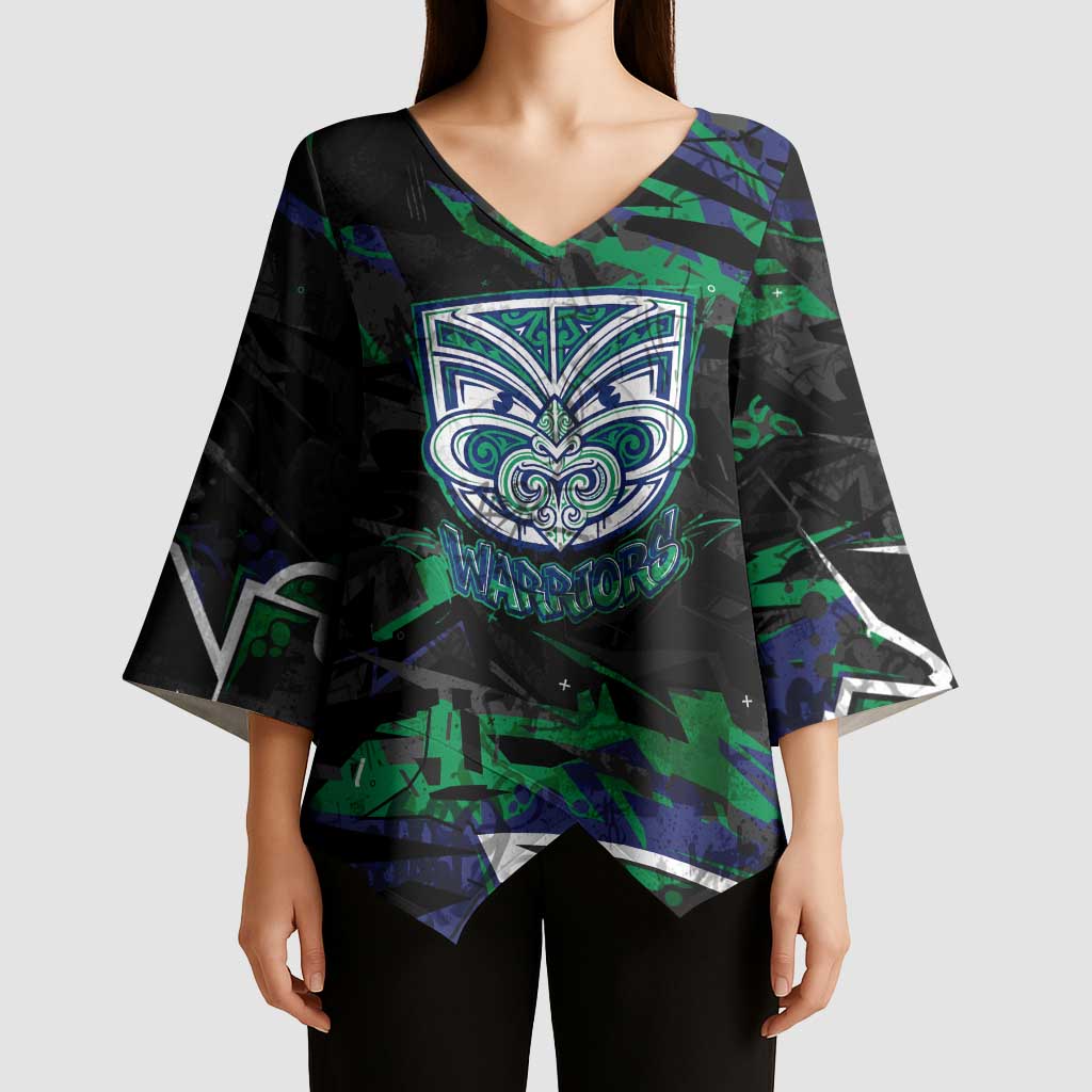 Personalized New Zealand Warriors Kimono Sleeve Blouse Graffiti Grunge Abstract Urban Street Style Design