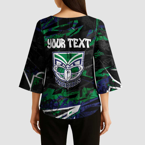 Personalized New Zealand Warriors Kimono Sleeve Blouse Graffiti Grunge Abstract Urban Street Style Design