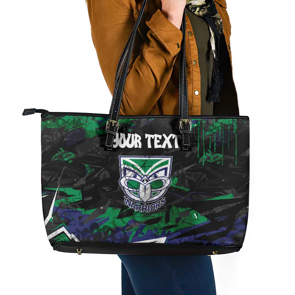 Personalized New Zealand Warriors Leather Tote Bag Graffiti Grunge Abstract Urban Street Style Design