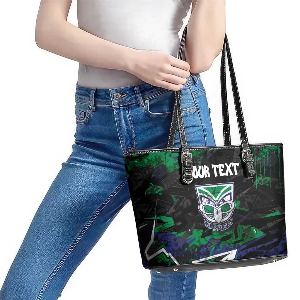 Personalized New Zealand Warriors Leather Tote Bag Graffiti Grunge Abstract Urban Street Style Design