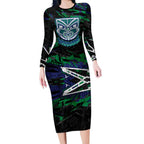 Personalized New Zealand Warriors Long Sleeve Bodycon Dress Graffiti Grunge Abstract Urban Street Style Design