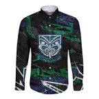 Personalized New Zealand Warriors Long Sleeve Button Shirt Graffiti Grunge Abstract Urban Street Style Design