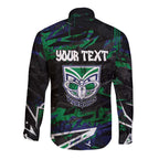 Personalized New Zealand Warriors Long Sleeve Button Shirt Graffiti Grunge Abstract Urban Street Style Design