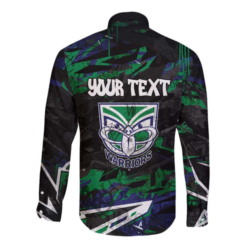 Personalized New Zealand Warriors Long Sleeve Button Shirt Graffiti Grunge Abstract Urban Street Style Design