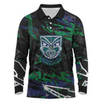 Personalized New Zealand Warriors Long Sleeve Polo Shirt Graffiti Grunge Abstract Urban Street Style Design