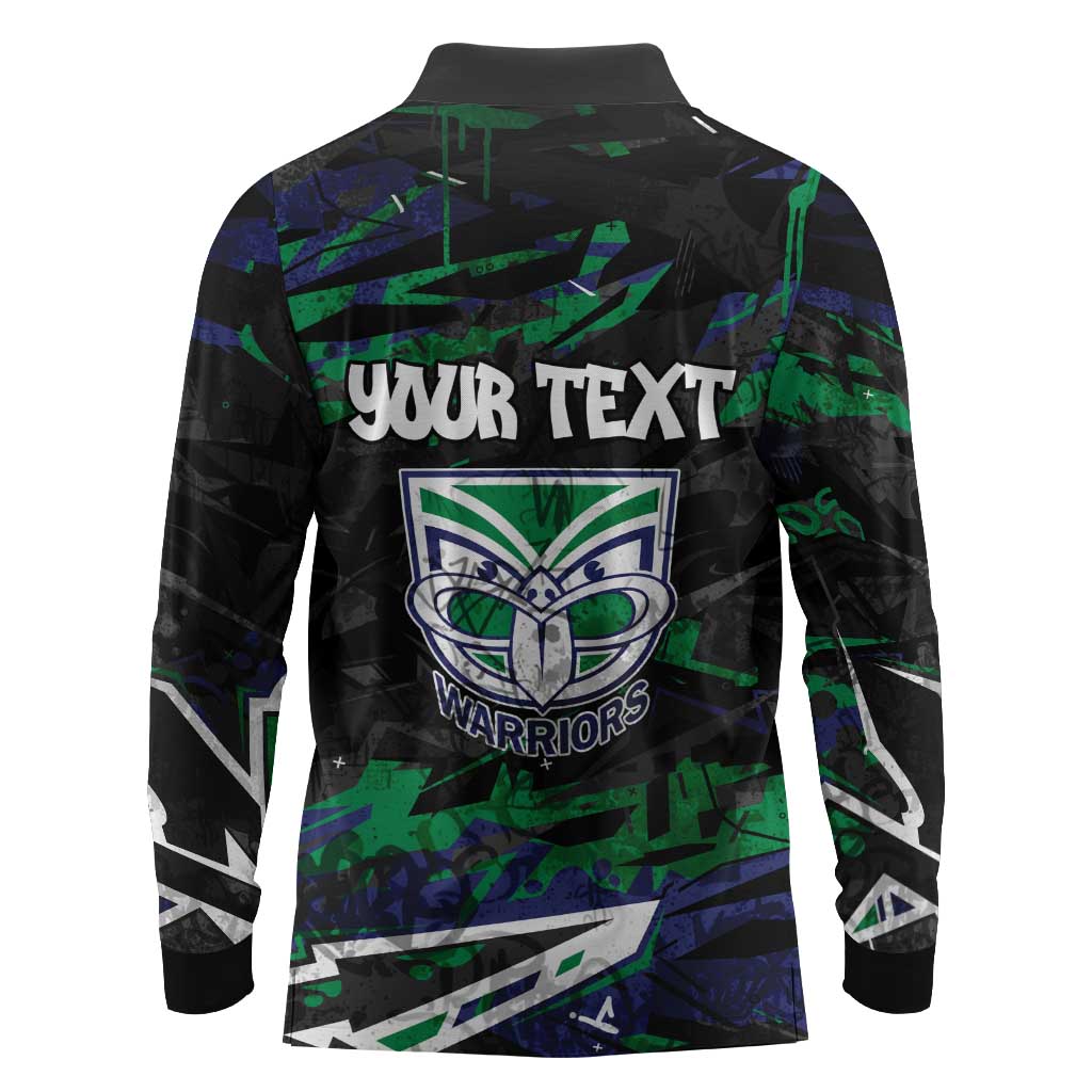 Personalized New Zealand Warriors Long Sleeve Polo Shirt Graffiti Grunge Abstract Urban Street Style Design