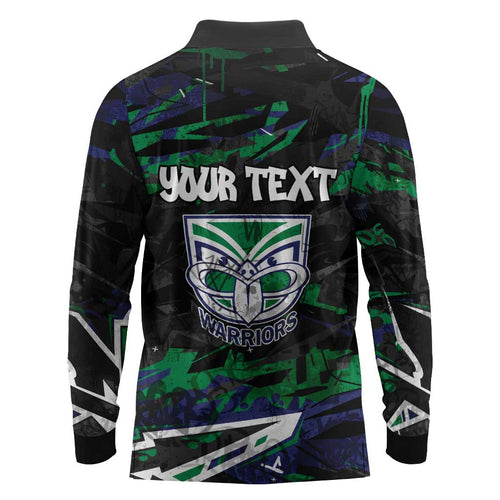 Personalized New Zealand Warriors Long Sleeve Polo Shirt Graffiti Grunge Abstract Urban Street Style Design