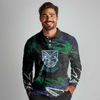 Personalized New Zealand Warriors Long Sleeve Polo Shirt Graffiti Grunge Abstract Urban Street Style Design