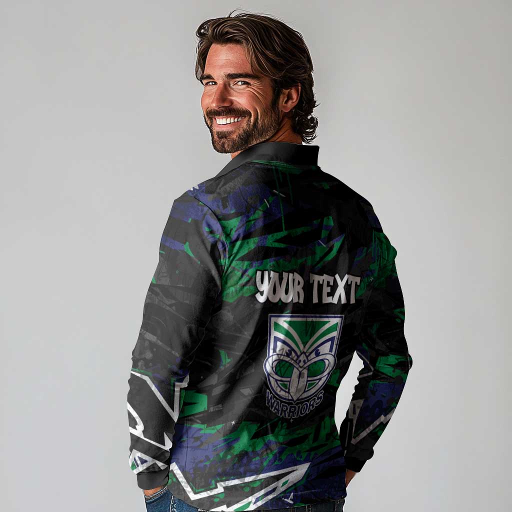 Personalized New Zealand Warriors Long Sleeve Polo Shirt Graffiti Grunge Abstract Urban Street Style Design
