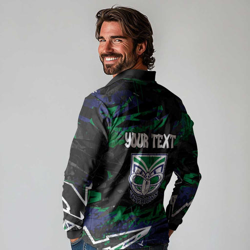 Personalized New Zealand Warriors Long Sleeve Polo Shirt Graffiti Grunge Abstract Urban Street Style Design