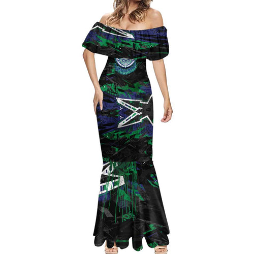 Personalized New Zealand Warriors Mermaid Dress Graffiti Grunge Abstract Urban Street Style Design