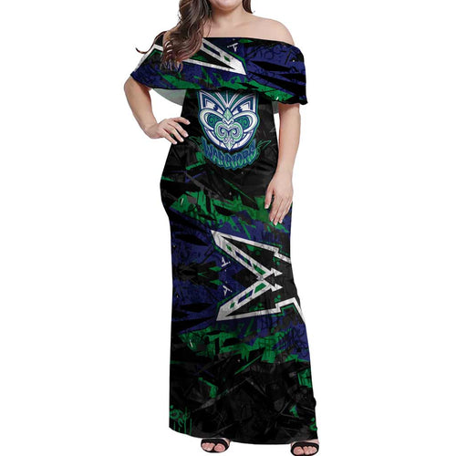 Personalized New Zealand Warriors Off Shoulder Maxi Dress Graffiti Grunge Abstract Urban Street Style Design