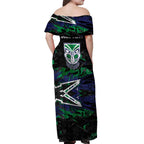 Personalized New Zealand Warriors Off Shoulder Maxi Dress Graffiti Grunge Abstract Urban Street Style Design