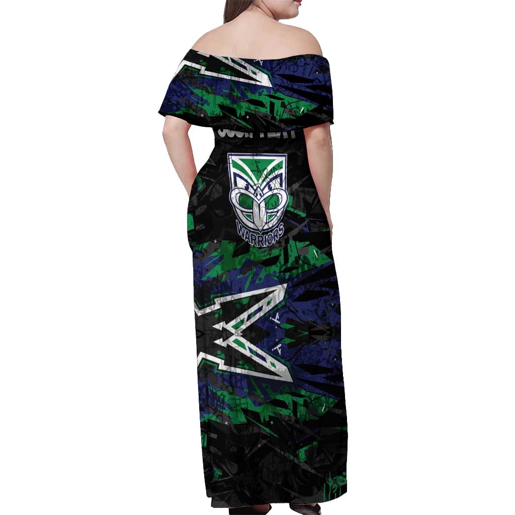 Personalized New Zealand Warriors Off Shoulder Maxi Dress Graffiti Grunge Abstract Urban Street Style Design