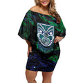 Personalized New Zealand Warriors Off Shoulder Short Dress Graffiti Grunge Abstract Urban Street Style Design