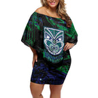 Personalized New Zealand Warriors Off Shoulder Short Dress Graffiti Grunge Abstract Urban Street Style Design