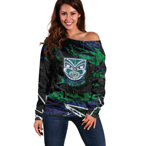 Personalized New Zealand Warriors Off Shoulder Sweater Graffiti Grunge Abstract Urban Street Style Design