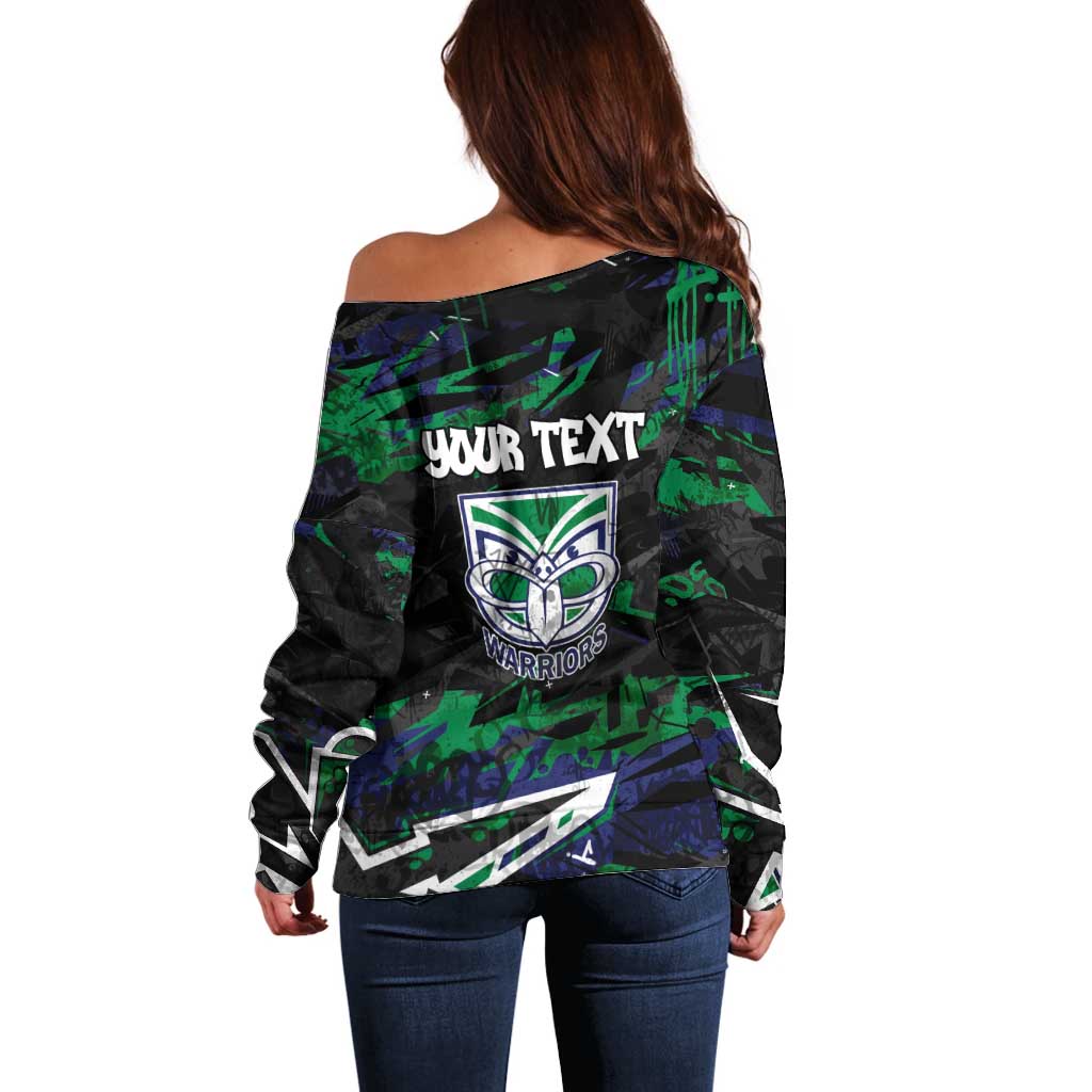 Personalized New Zealand Warriors Off Shoulder Sweater Graffiti Grunge Abstract Urban Street Style Design