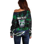 Personalized New Zealand Warriors Off Shoulder Sweater Graffiti Grunge Abstract Urban Street Style Design