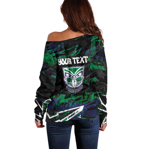 Personalized New Zealand Warriors Off Shoulder Sweater Graffiti Grunge Abstract Urban Street Style Design