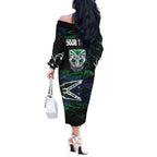 Personalized New Zealand Warriors Off The Shoulder Long Sleeve Dress Graffiti Grunge Abstract Urban Street Style Design