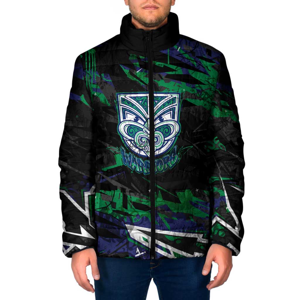 Personalized New Zealand Warriors Padded Jacket Graffiti Grunge Abstract Urban Street Style Design