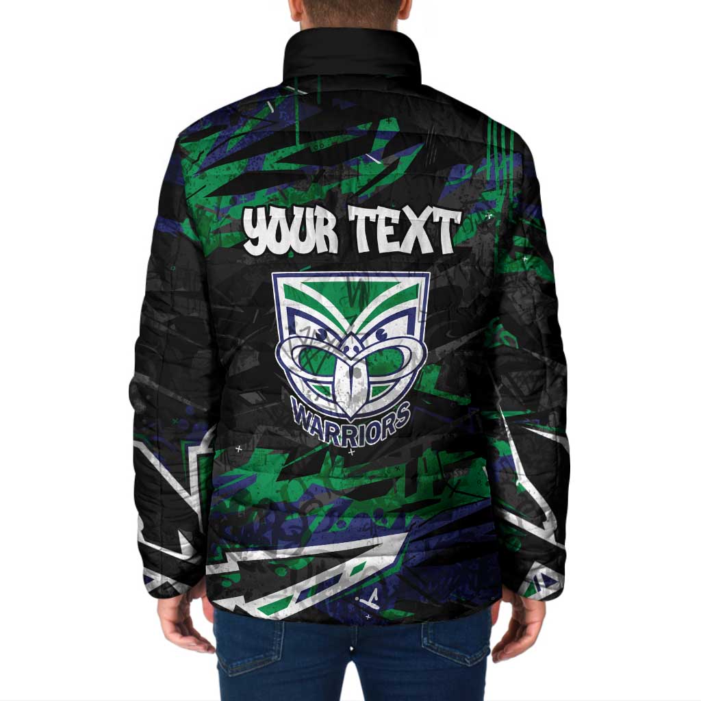 Personalized New Zealand Warriors Padded Jacket Graffiti Grunge Abstract Urban Street Style Design