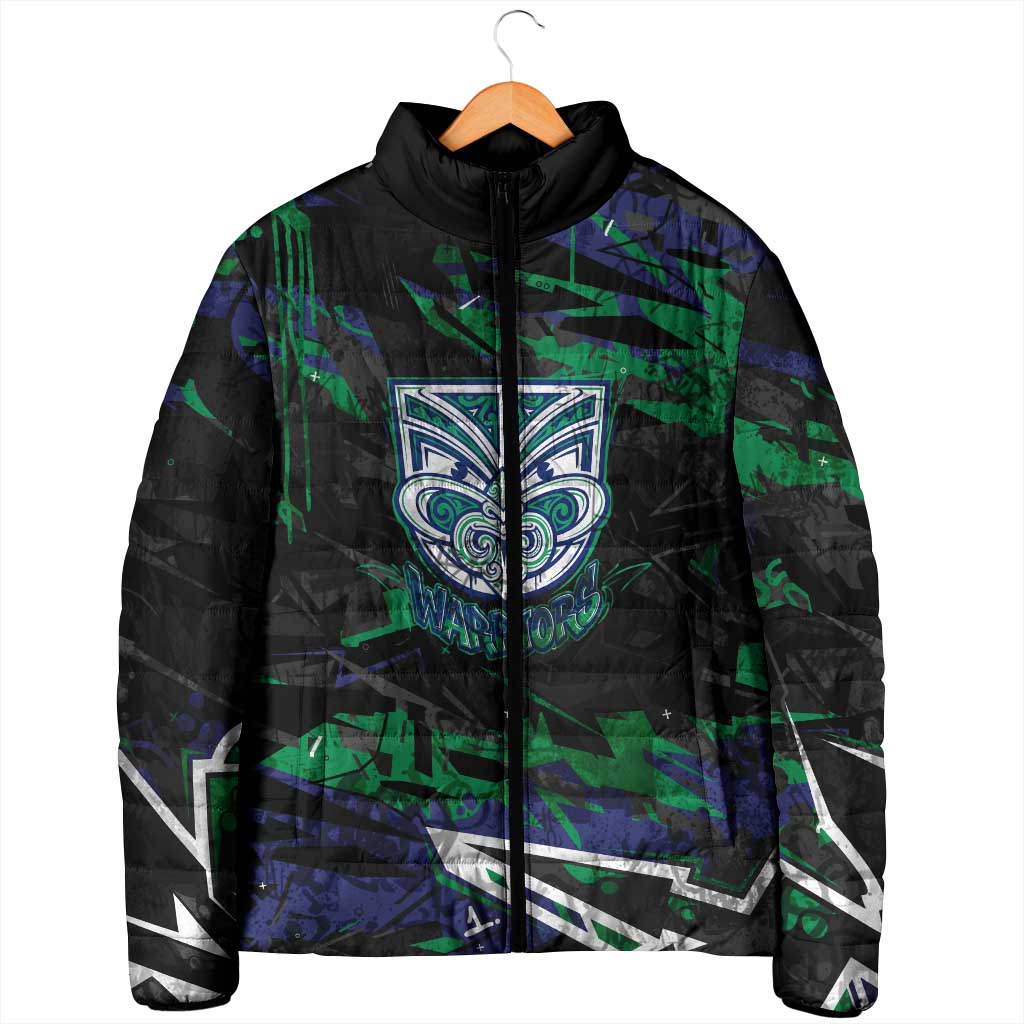 Personalized New Zealand Warriors Padded Jacket Graffiti Grunge Abstract Urban Street Style Design