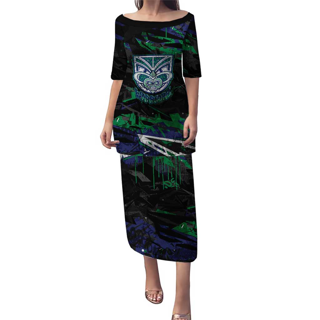 Personalized New Zealand Warriors Puletasi Graffiti Grunge Abstract Urban Street Style Design