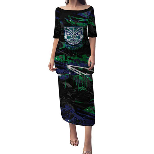 Personalized New Zealand Warriors Puletasi Graffiti Grunge Abstract Urban Street Style Design