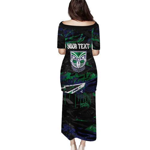 Personalized New Zealand Warriors Puletasi Graffiti Grunge Abstract Urban Street Style Design