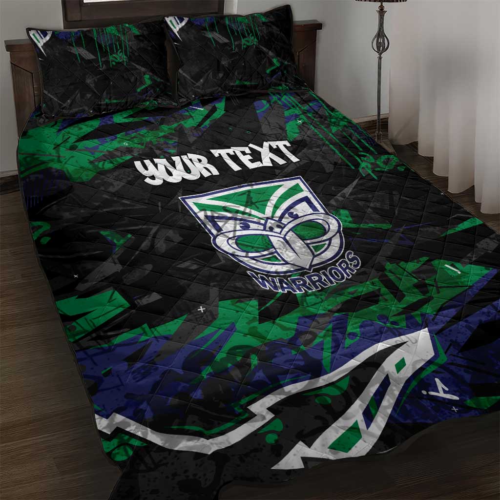 Personalized New Zealand Warriors Quilt Bed Set Graffiti Grunge Abstract Urban Street Style Design
