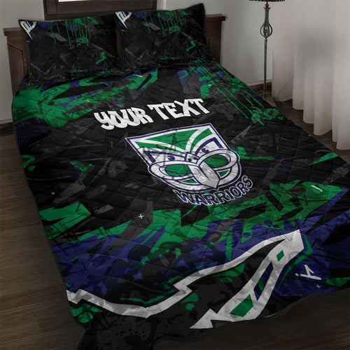 Personalized New Zealand Warriors Quilt Bed Set Graffiti Grunge Abstract Urban Street Style Design